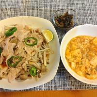 ☆豚肉　きのこ　もやしの蒸しポン酢
☆えび味噌麻婆豆腐
☆ゴーヤ佃煮